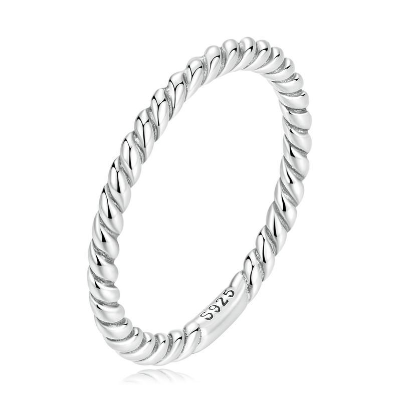 BAMOER 925 Silver Braided Texture Twisted Eternity Band Stackable Rings Fine Jewelry