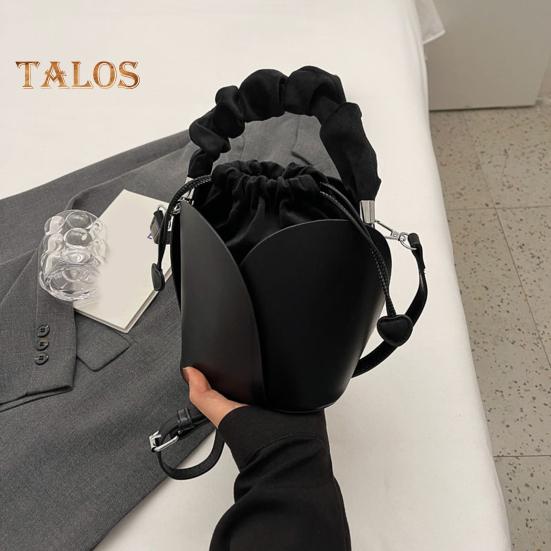 Women's Petal Bucket Bag Vintage Faux Leather Drawstring Handbag with Adjustable Strap Tote Shoulder Purse Crossbody Bag for Shopping Work