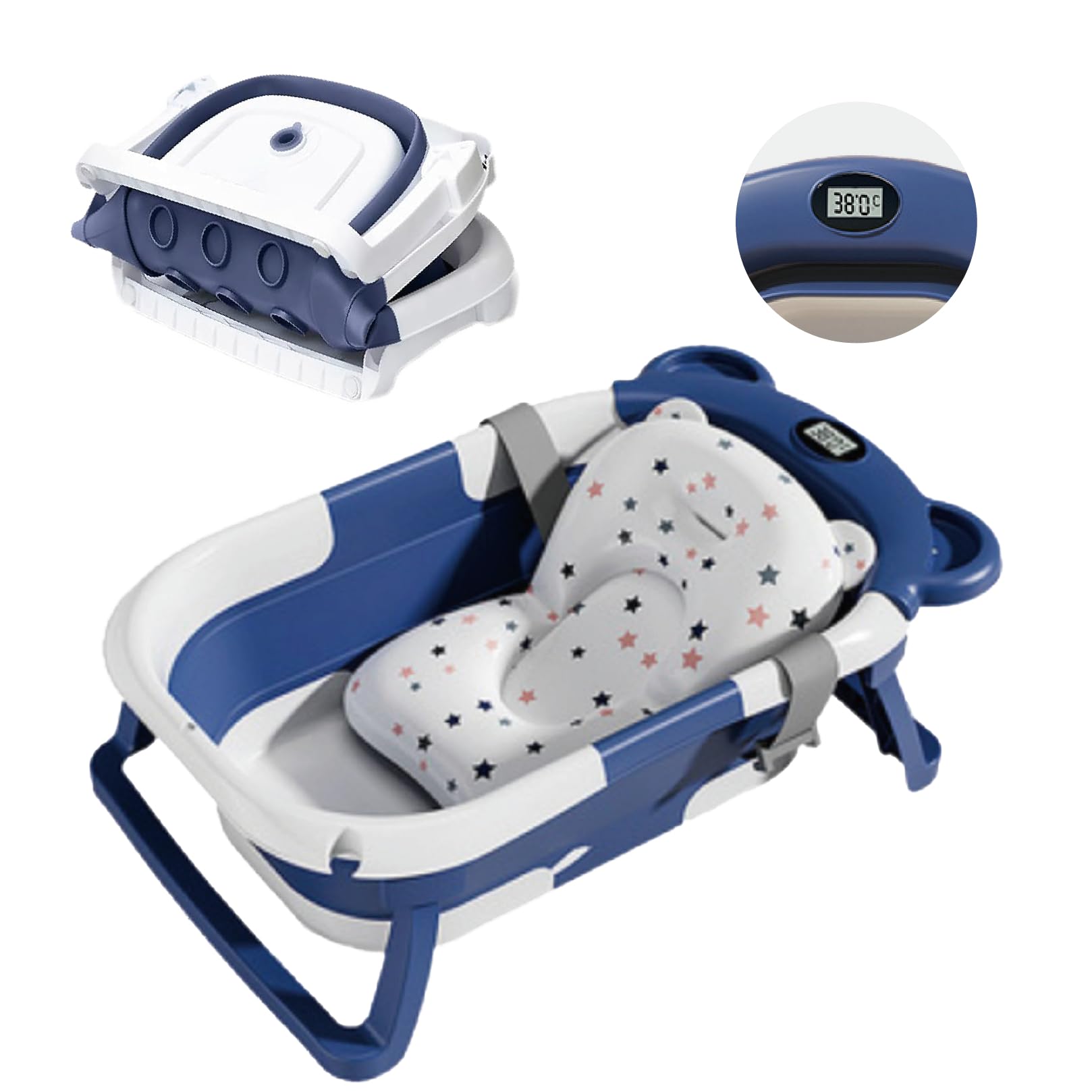 

Folding baby baby baby baby folding baby baby bathtub bath, bath, bath, bath, bath, [with thermometer] (blue) синий