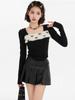 Y2K Vintage Slim T Shirts Women Autumn Winter Bottoming Crop Tops Patchwork Long Sleeve Tees Korean Fashion Pullover