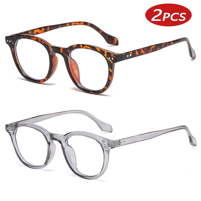 2pcs Trendy  Oval Computer Glasses Frames Women Vintage Clear Blue Light Blocking Eyeglasses Men Rivets Optical Frame Unisex