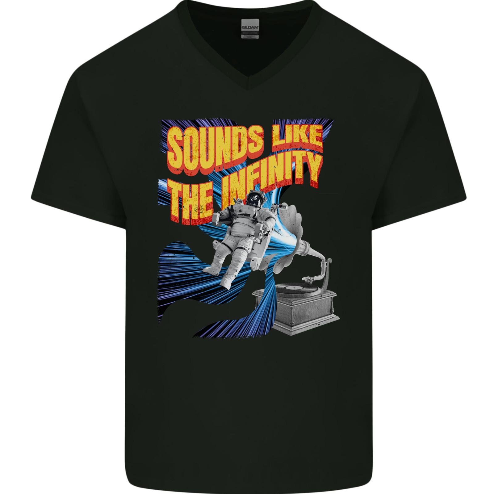 Gramophone Spaceman Astronaut Music DJ Mens VNeck Cotton T-shirt S
