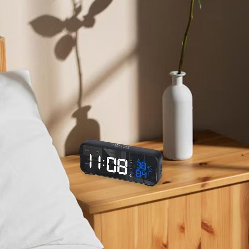 1200mAh Music LED Digital Alarm Clock Voice Control Temperature Humidity Display Desktop Clock Home Table Decoration