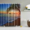 Customized Blue Sky Beach Shower Curtain Modern Scenery Print Bathroom 3D Blackout Curtain Large 180x200cm for Bathroom Cortina