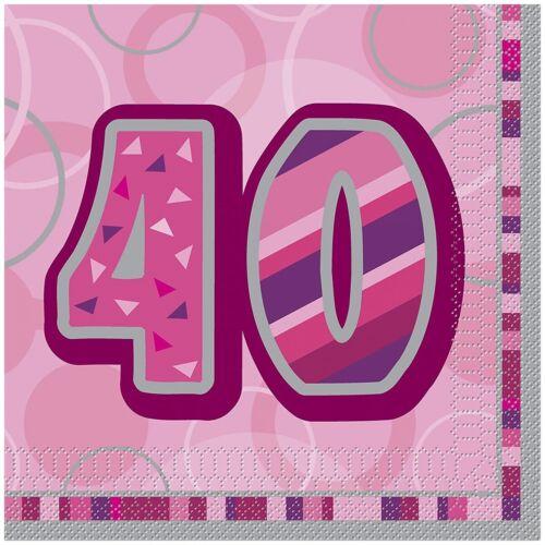 Unique Party Papir Glitz 40-årsdagsservietter (Pakke med 16)
