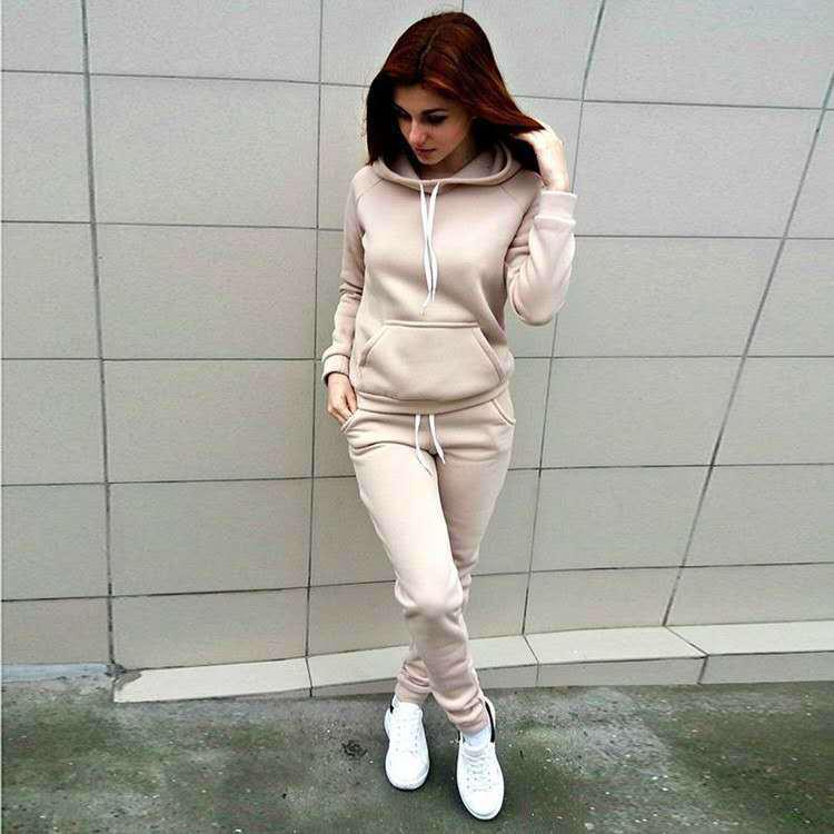 European & American Women's Autumn/Winter Fashion Set: Plus Velvet Hooded Sweatshirt & Sweatpants