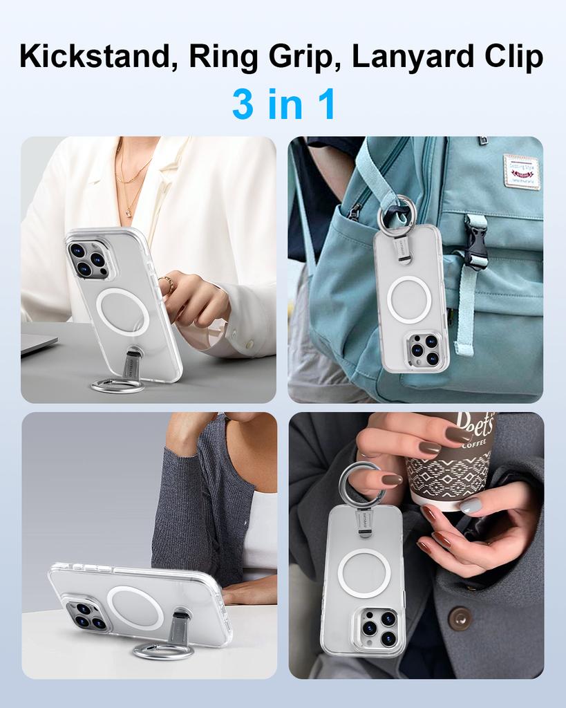 Oatsbasf Handyhülle für iPhone 16 15 Pro Max mit Magsafe 360° drehbarer magnetischer Ringständer Transparenter Stoßfänger Schutzhülle