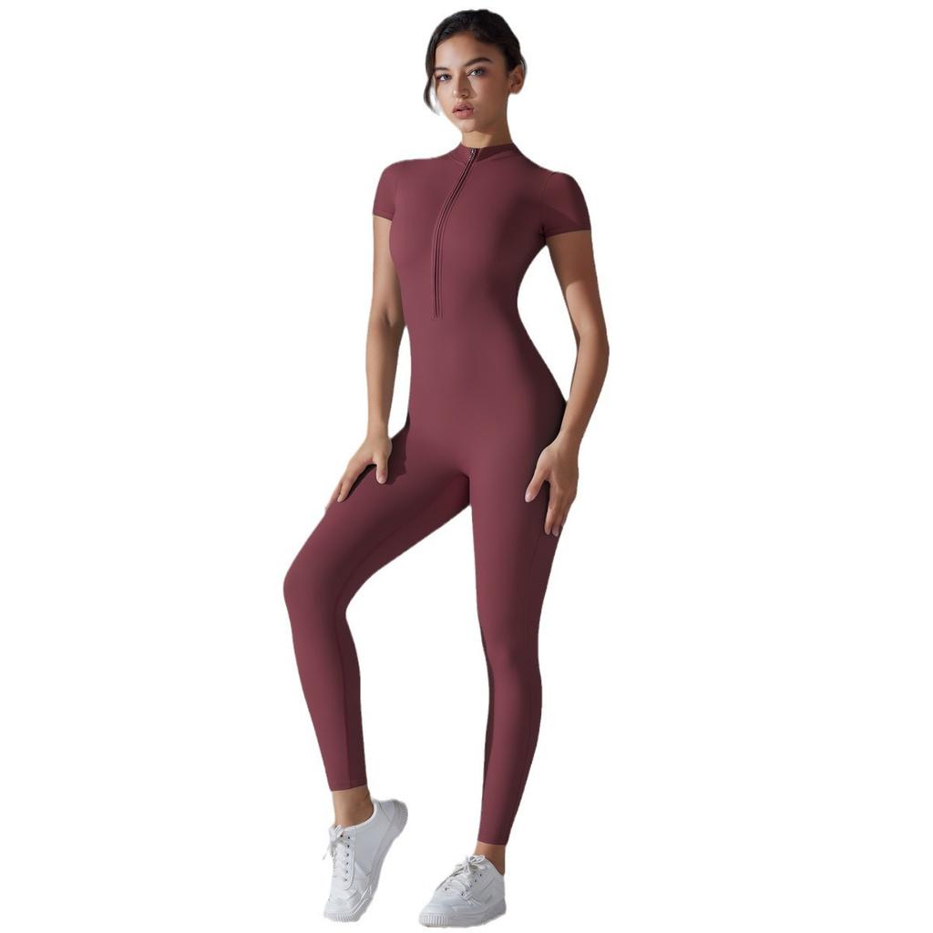 Naked Zipper Yoga Suit Jumpsuit, Quick Drying Breathable Outdoor Sports Tight Jumpsuit, Fitness Suit For Women