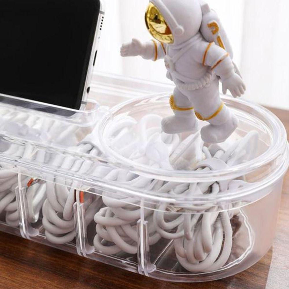 Plastic Data Cable Storage Box Transparent Large Capacity Data Cable Organizer Dust-proof with Cover Data Line Storage Container