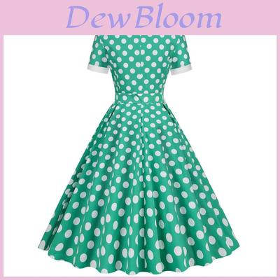 Vintage50s Style Picnic Dress With Polka Dot Pattern And High Waist For Retro Event Wear
