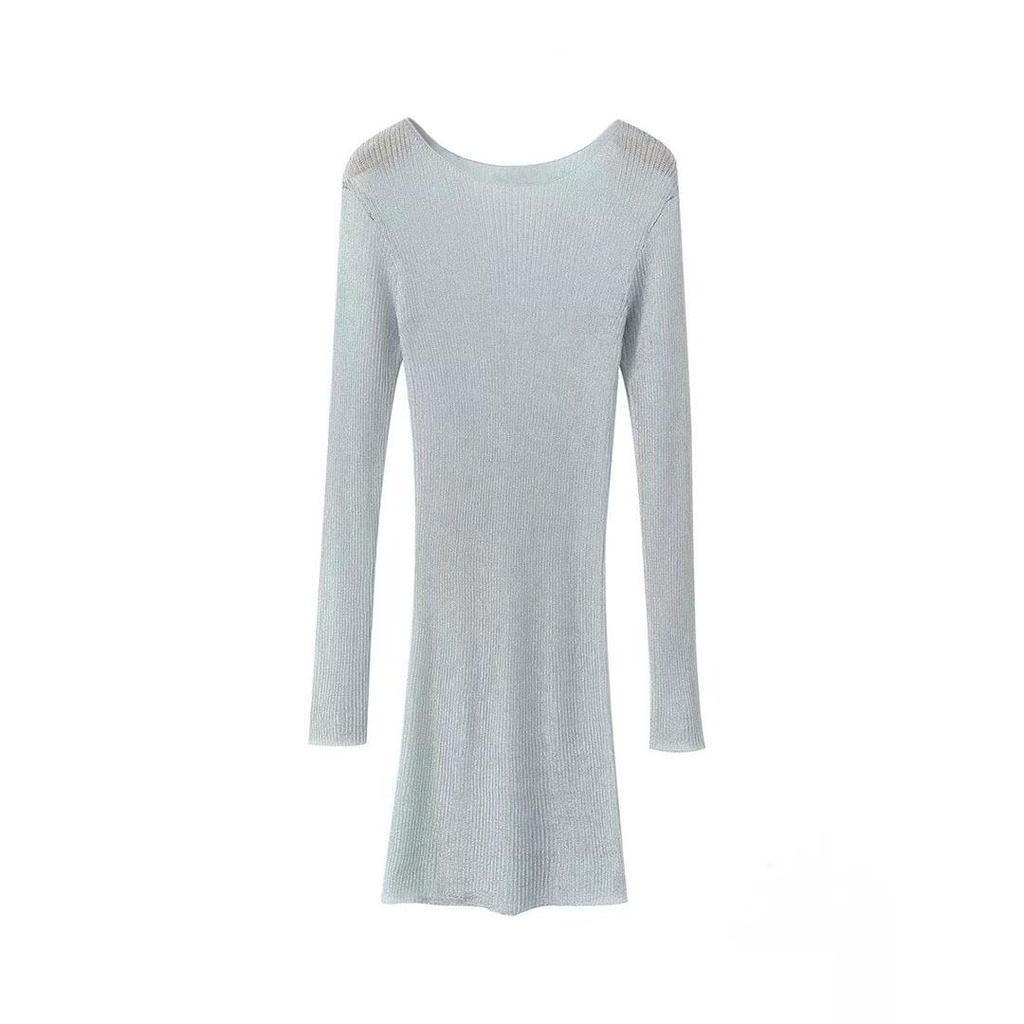 2024 Winter Women's European-American Style Slim Metallic Dress