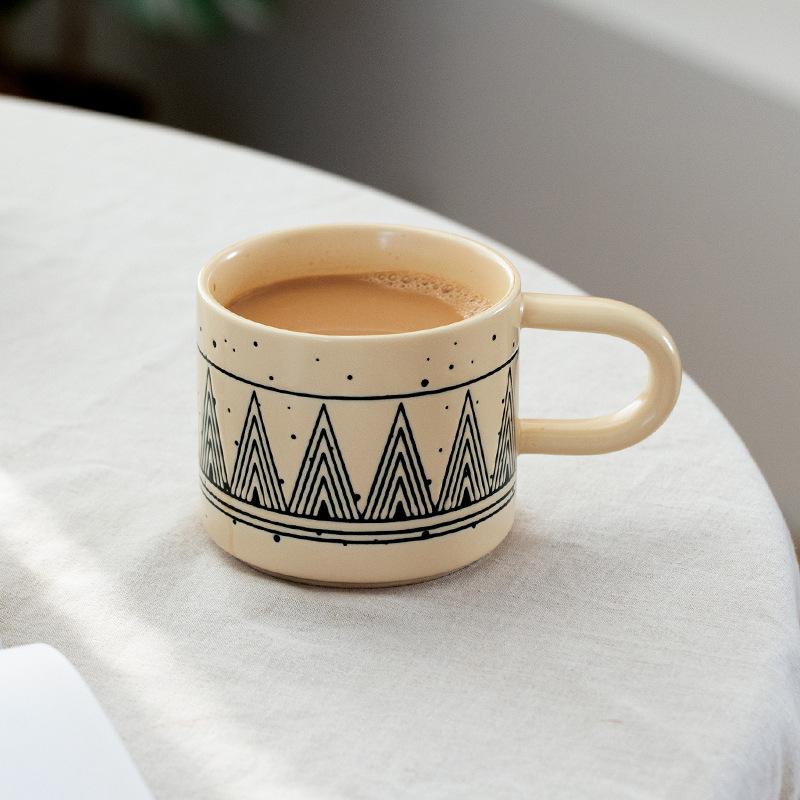 Creative Underglaze Colored Ceramic Cup Retro Mug High Value Water Cup Couple Coffee Cup Breakfast Cup Large Capacity Cup