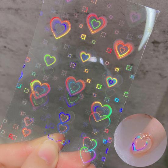 3Pcs/Set Nail Sticker Aurora Effect Heart Pattern DIY Holographic Adhesive Sliders Nail Art