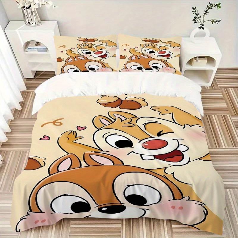 3pcs Set Chip & Dale1pc of Quilt Cover+2pcs of Pillowcase, No Core, Print Bedding, All Seasons Bedroom Setting006
