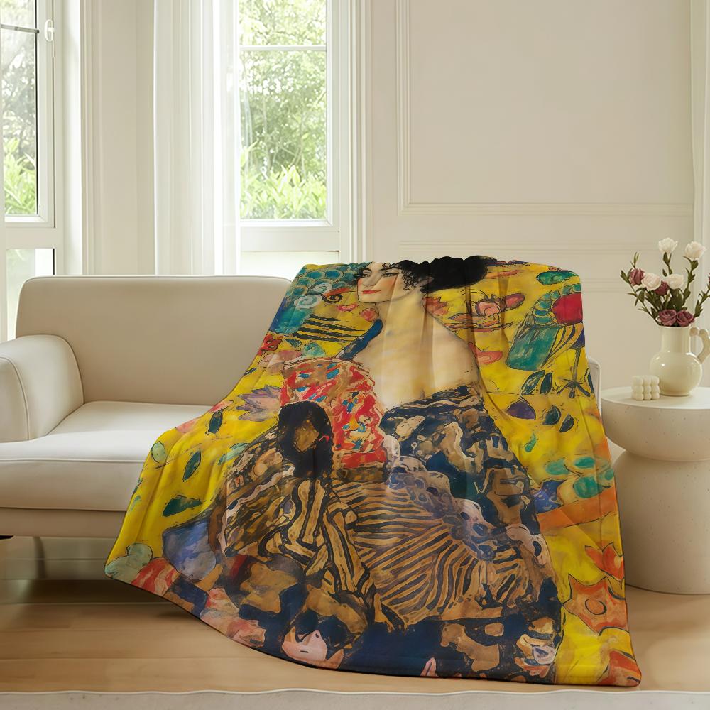 Модный плед с принтом Густава Климта «Поцелуй» Для дивана, офиса, кровати, самолета, путешествий, сна, чтения, отдыха, кемпинга. Мягкий и теплый 30x40in