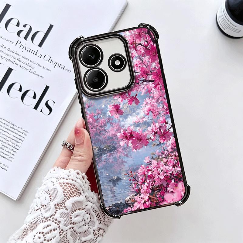 Dreamy Night Cherry Blossom Tree Plating Phone Case For Xiaomi Redmi Note 14 15 Pro Plus 13 12 11 11S 11T 10 9S 9 5G Anti-Fall A