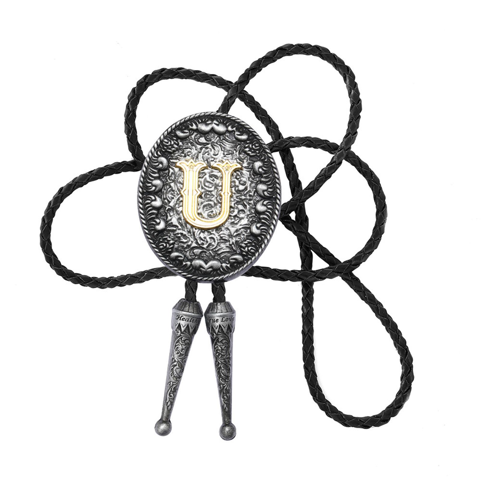 

Регулируемый кожаный галстук-боло с металлической подвеской в виде начальной буквы, галстук в стиле вестерн, регулируемое ожерелье для мужчин и женщин U