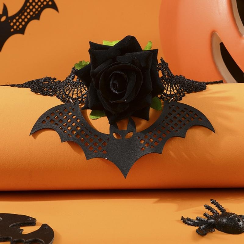 Gothic Lace Choker Bat Flower Specter Necklace Creativity Gorgeous Punk Jewelry Fashion Party Women Halloween Gift