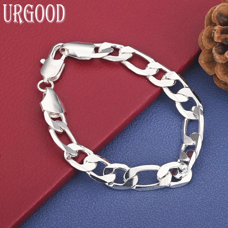 925 Sterling Silber 10mm Seitenkettenarmband, Elegantes Geschenk Schmuck