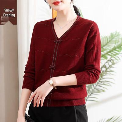 XUEXI Damen Roter Strickpullover Top