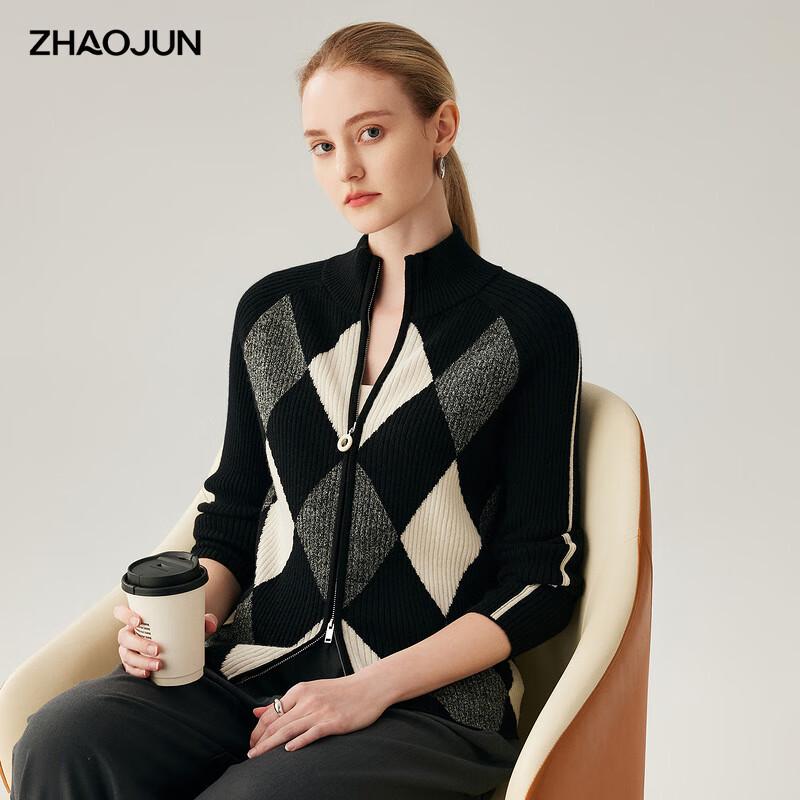 

Zhaojun Women s 100% Cashmere Diamond Grid Zipper Cardigan 2XL