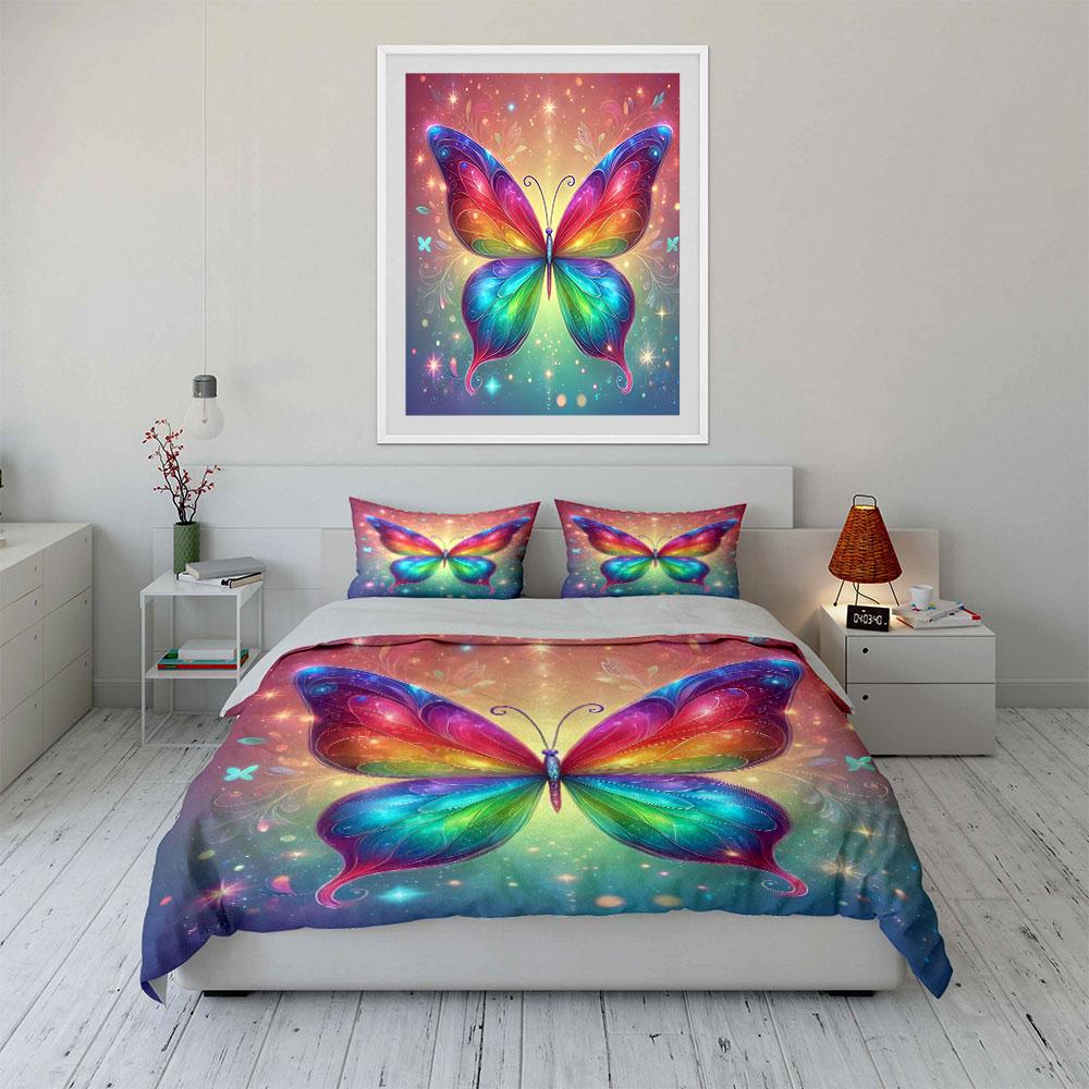 Colorful Dreamy Butterfly With Starlight Print Bedding Set 1 Duvet Cover 2 Pillowcases For Adult Children Luxury Gift Full Size