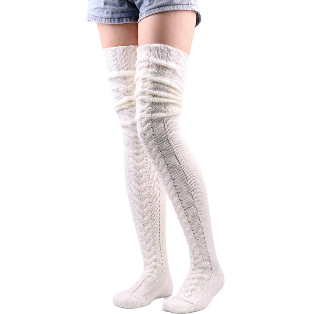 Women's Woolen Warm Foot Covers, Long Socks, Winter Solid Color Over-the-Knee Socks