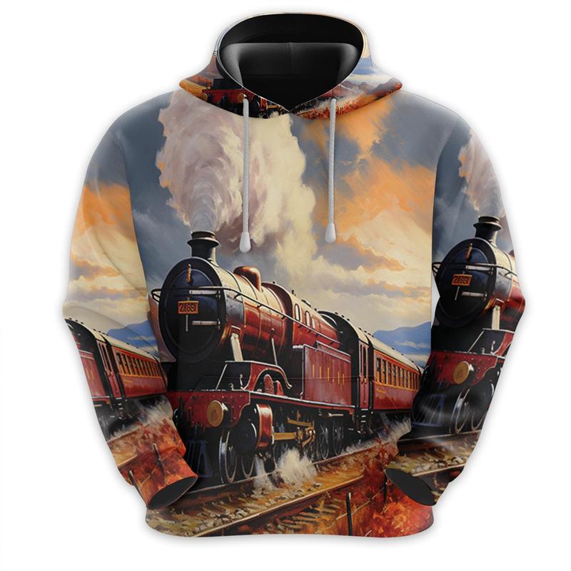 

Винтажные толстовки с рисунком паровоза, модные осенние мужские толстовки с длинным рукавом и капюшоном с 3D-принтом, свободная уличная одежда, детские пуловеры 6XL