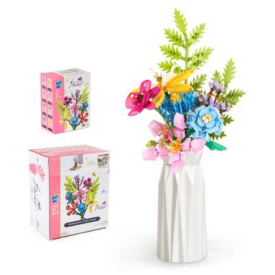B Jouets de Blocs de Construction pour Enfants Bouquet de Fleurs en Blocs de Construction Boîte Aveugle Assemblage DIY Petites Particules Blocs de Construction Fleurs Roses