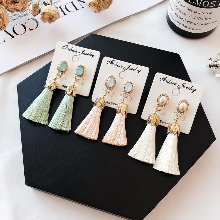 Bohemian Crystal Růže Květ Dlouhé Střapcové Visací Náušnice Pro Ženy Dívky Červená Bílá Černá Hedvábná Tkanina Střapec Visací Náušnice Šperky