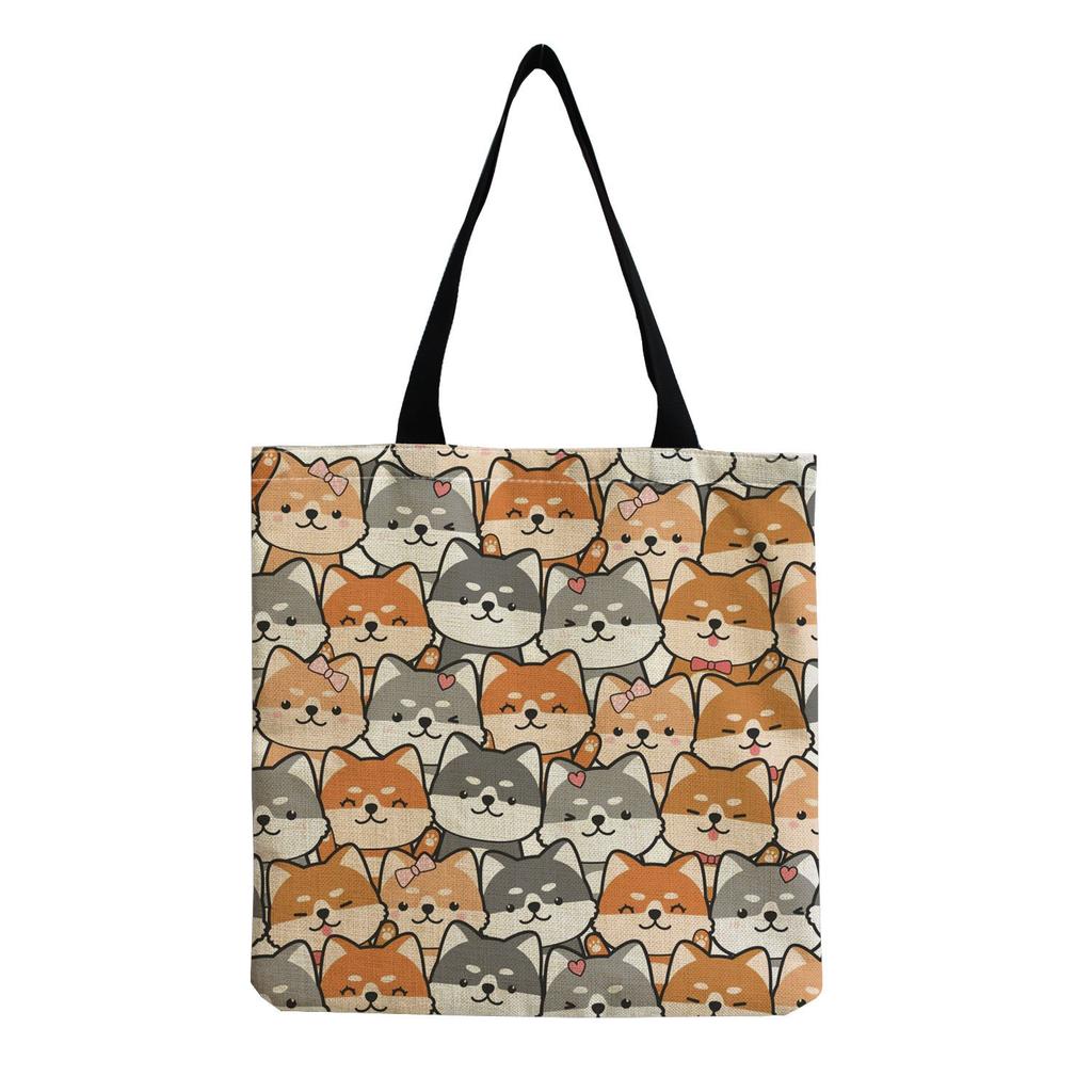 Women Vintage Linen Tote Bag - Large Capacity Print Shoulder Handbag for Casual & Grocery Shopping KTB