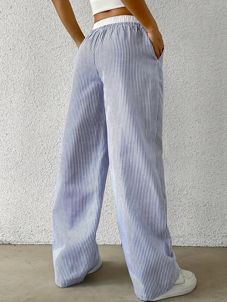 2025 European-American Women's Striped Straight-Leg Summer Trousers, Casual Thin Style