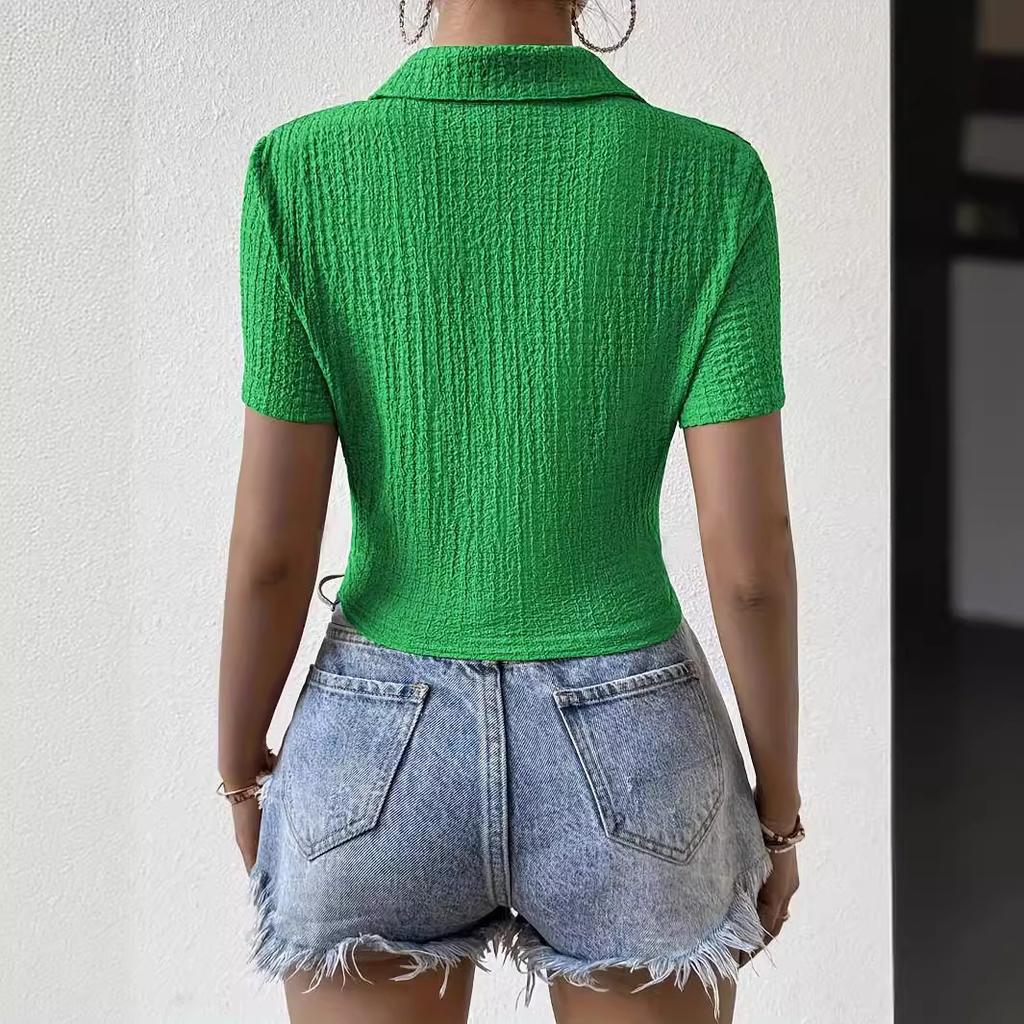Women's Elegant Solid Colour Fashion Breathable Knitted Short Sleeve Shirt