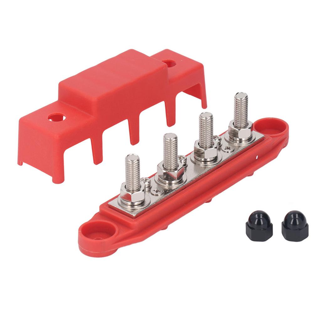 4 Stud M8 Bus Bar Heavy Duty Module Power Distribution Block Busbar Box for RV Yacht 48VDC 250A Red