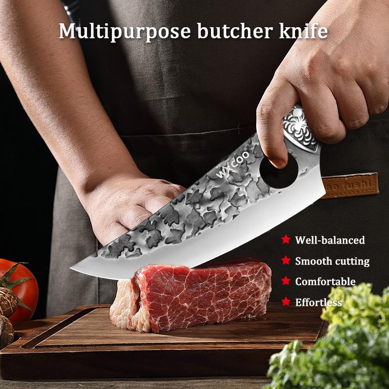WXCOO Hand Forged Butcher Knife Stainless Steel Boning Knife Cutting Board Set Kitchen Knives Chopping Tools BBQ Meat Cutting