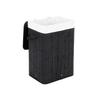 SONGMICS Cesta de Lavandería de Bambú, Cesto de Lavandería Plegable de 72L, Cesto de Almacenamiento Rectangular con 3 Asas, 40 x 30 x 60 cm, Negro