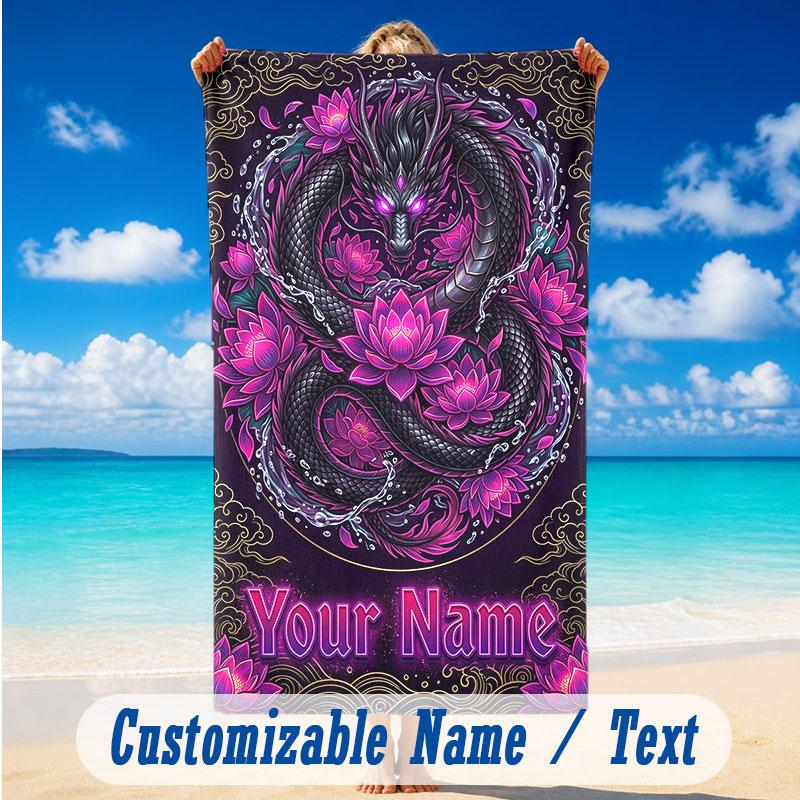 Dragon Phoenix Theme Beach Towel Personalized Custom Name & Text Soft Quick Dry Beach Towel for Swimming Travel