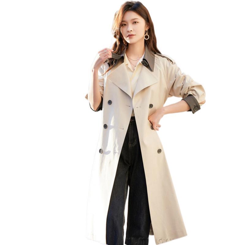 Women's Mid-Length Trench Coat - 2024 Spring/Autumn, Color Block, Fashionable British Style