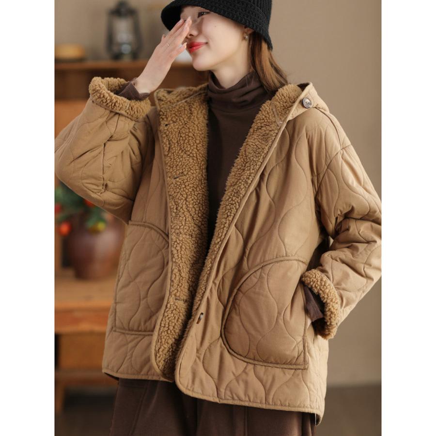 Winter Fleece Lined Puffer Jacket Women's Fashion Hooded Thick Cotton Jacket Warm Cotton Coat