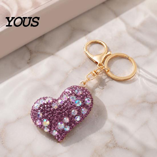 Zinc Alloy Key Ring Sparkling Rhinestone Love Heart Keychain , Car Purse Decoration Ring, Handbags Backpacks Charm Accessory, Gift for Women