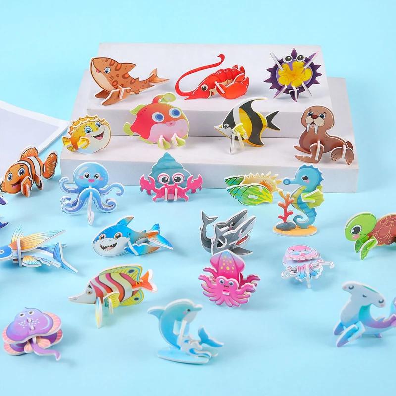 30Pcs DO IT YOURSELF Cartoon Mini Aircraft Tanks Insects Animal Model Children's Creativity Jigsaw Puzzle Learning Playthings Children Birthday Gift