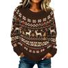 Maglione da Donna Casual a Manica Lunga con Scollo e Stampa Natalizia per le Feste