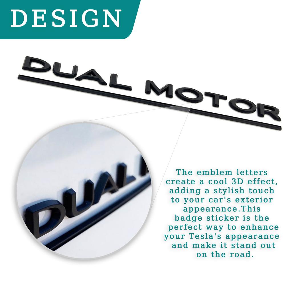 DQMN8 3D Raised DUAL MOTOR Emblem for Tesla Model 3 Y X S,Car Rear Trunk ABS Decal Emblem Stickers Automobile Refitting Mark