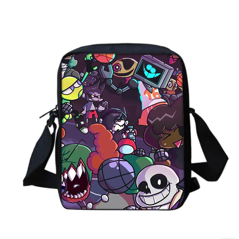 Sac à bandoulière multifonctionnel en dessin animé Friday Night Funkin grande capacité, le cadeau parfait pour les garçons et les filles pour les anniversaires scolaires