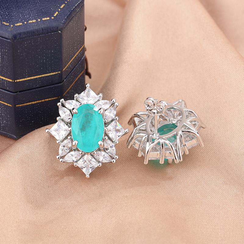 Classic 925 silver-plated square blue zircon earrings-luxury party ladies jewelry