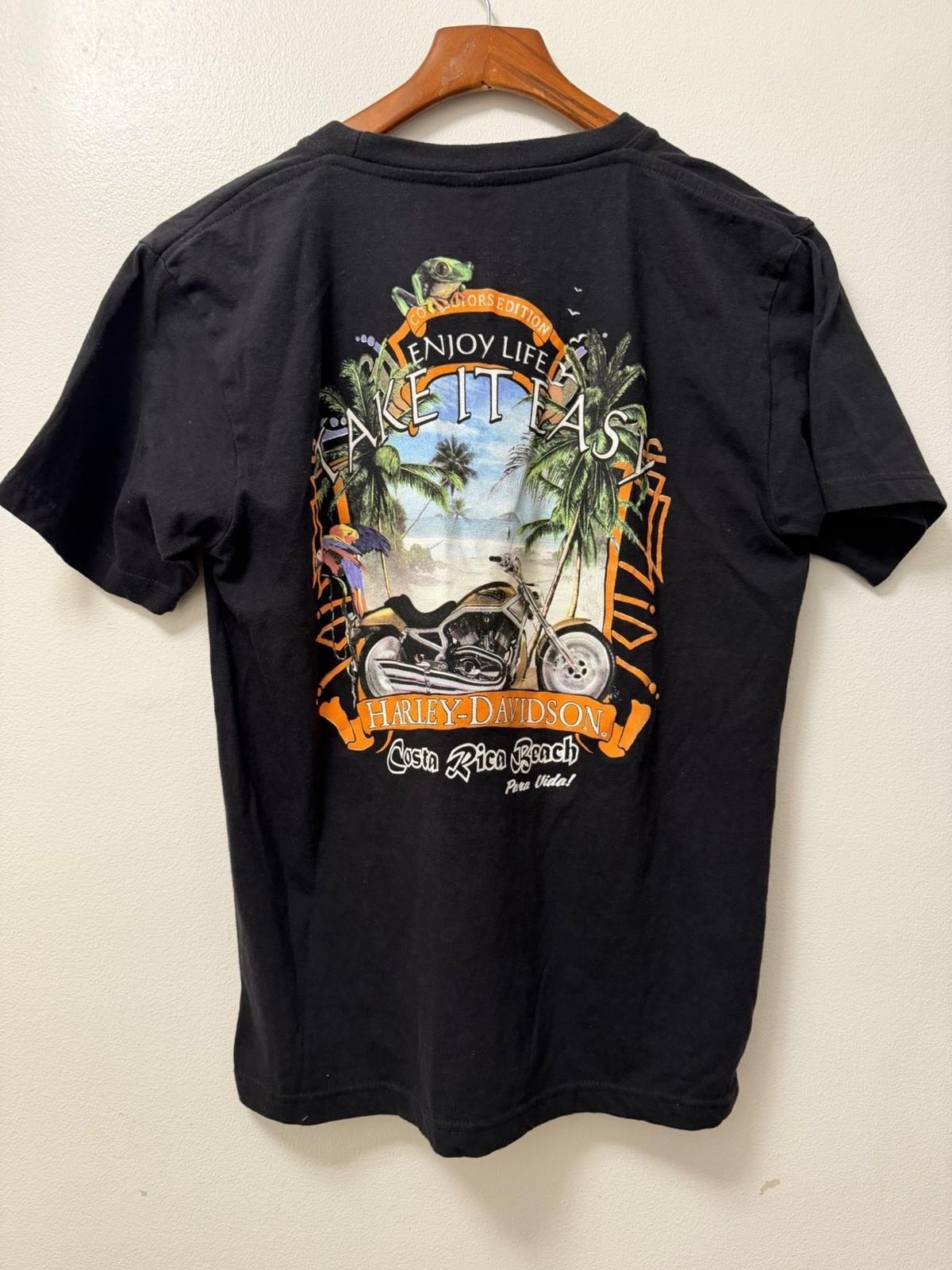 Take It Easy Harley Davidson Motorcycles Costa Rica Beach Black T Shirt Small S