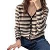 Outer Knitted Cardigan Jacket Women's Autumn New V-neck Striped Retro Long-sleeved Top Cardigan