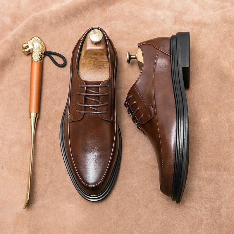 Large size men's pointed leather shoes men's outer wear lace-up casual shoes men's foreign trade trend small leather shoes polished men's shoes