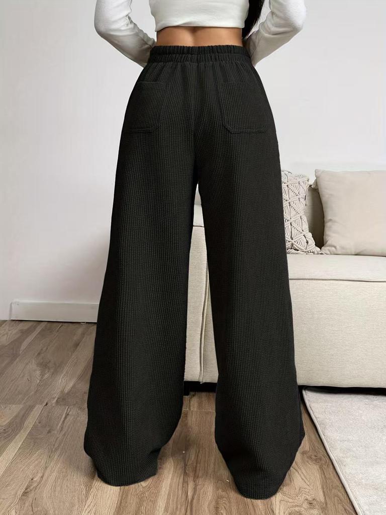 High-Waisted Straight-Leg Tie-Up Loose Pants