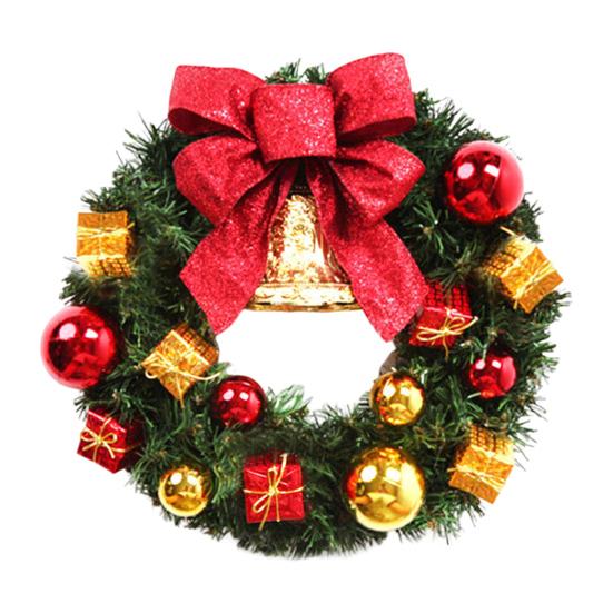 Vánoční věnec na vchodové dveře Ručně vyráběný Umělý zelený věnec s šiškami Červené bobule Baňky Ozdoby pro Vnitřní Venkovní Sváteční Dekoraci